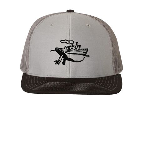 TugDuck Hat, a Grey/ Charcoal/ Black Printed Snapback Trucker Cap