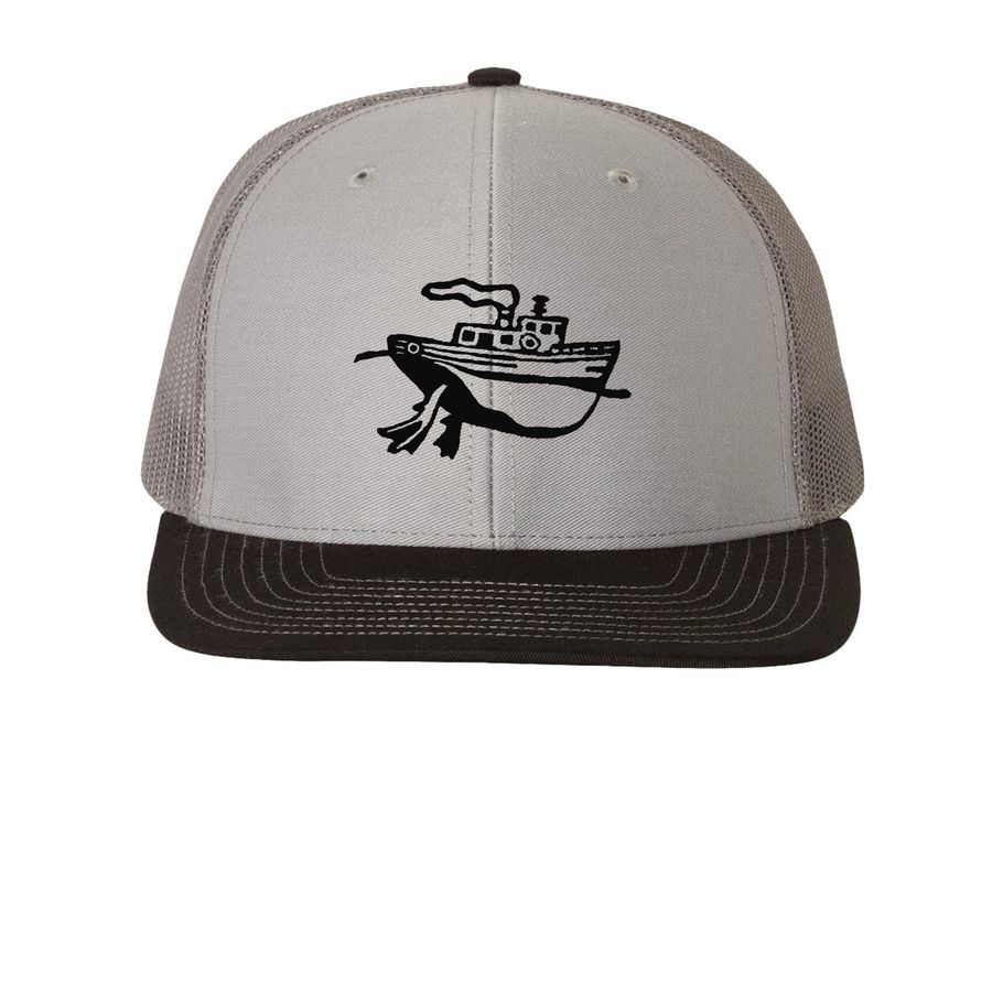 TugDuck Hat, a Grey/ Charcoal/ Black Printed Snapback Trucker Cap