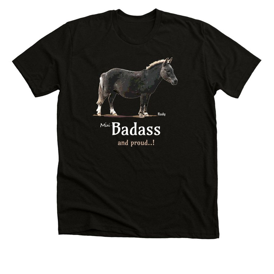 Rudy, our Badass mini-mule!, a Black Heather Premium Unisex Tee