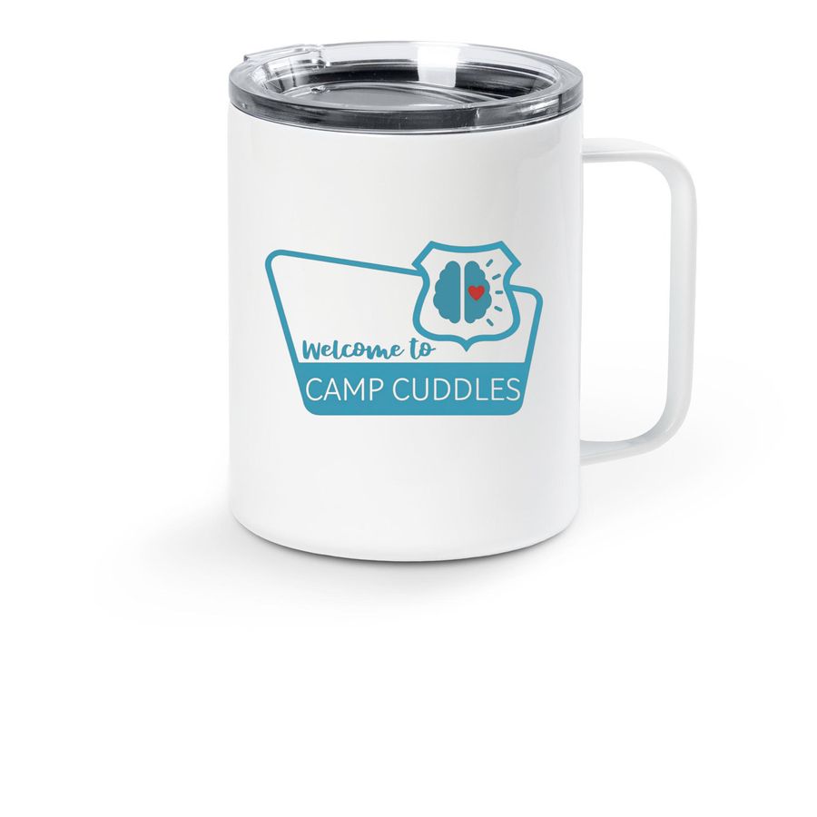 Camp Cuddles Mug Blue, a White Stainless Steel Travel Mug