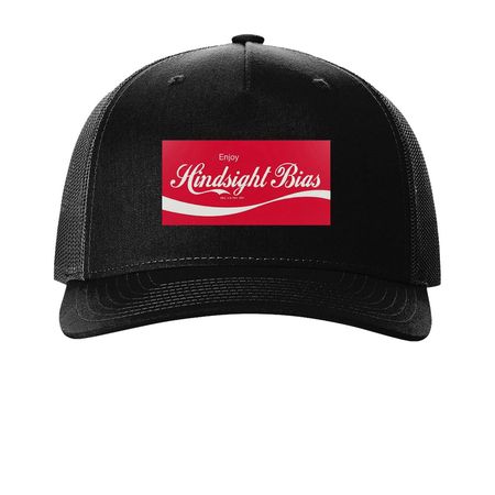 Hindsight Bias Hats, a Black Printed Five-Panel Trucker Cap