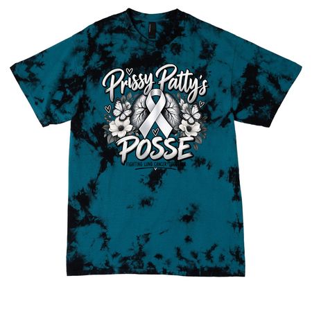 Prissy Patty Posse, a Black/ Teal Crystal Tie Dye Tee