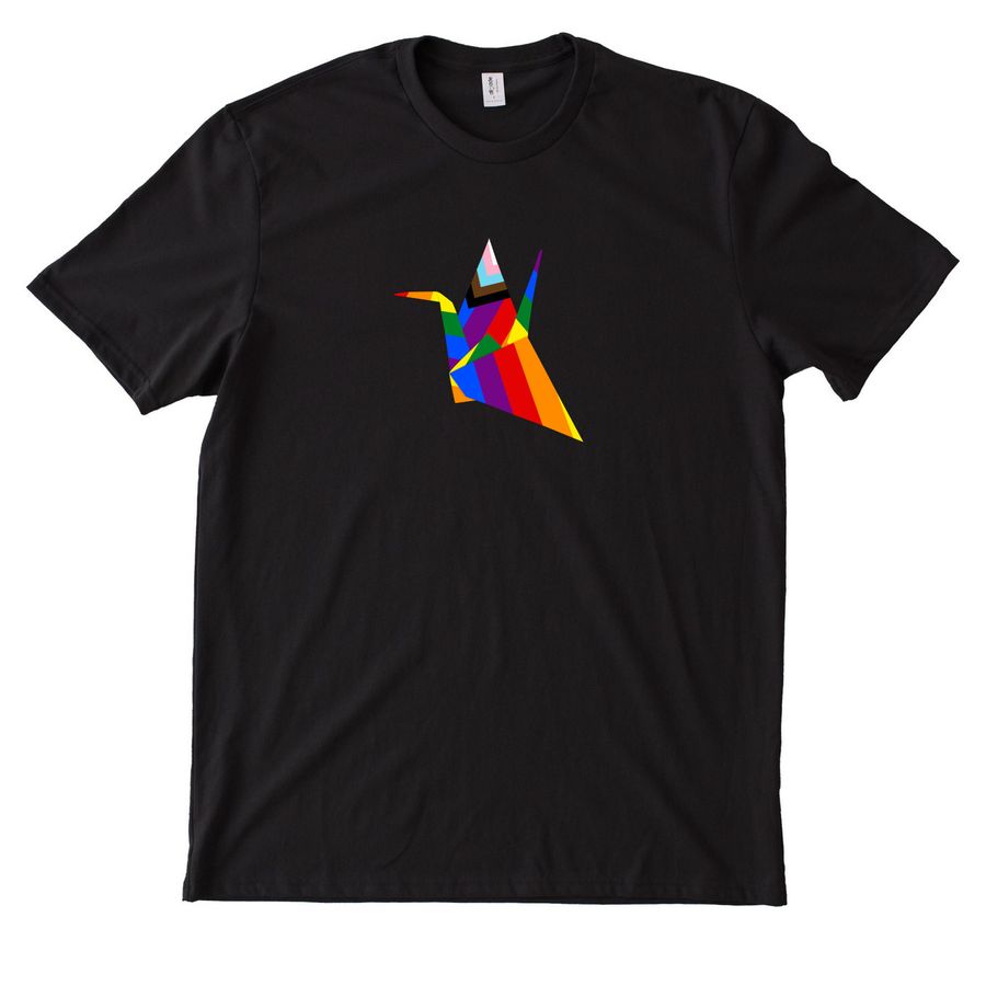 Pride Origami Crane Shirts, a Deep Black Allmade Heavyweight Recycled Cotton Tee