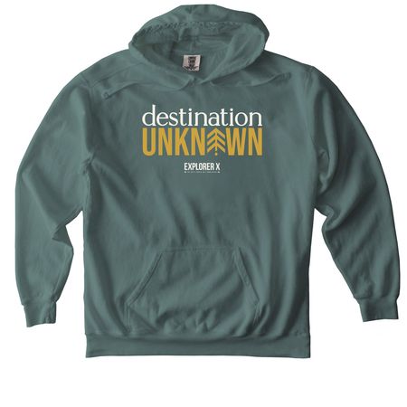 Destination: Unknown Gear, a Blue Spruce Comfort Colors Pullover Hoodie