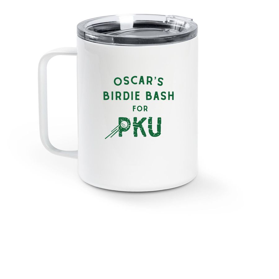 Oscar?s Birdie Bash ? Travel Mug, a White Stainless Steel Travel Mug (back-view)