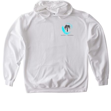 HauntingLee Paranormal Logo (White), a White Gildan Softstyle Pullover Hoodie