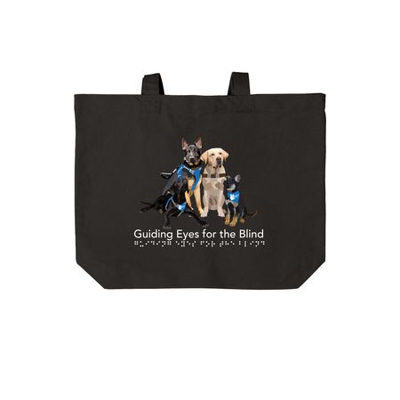 Guide Dog Journey: Braille Tote, a Deep Black Cotton Canvas Tote Bag