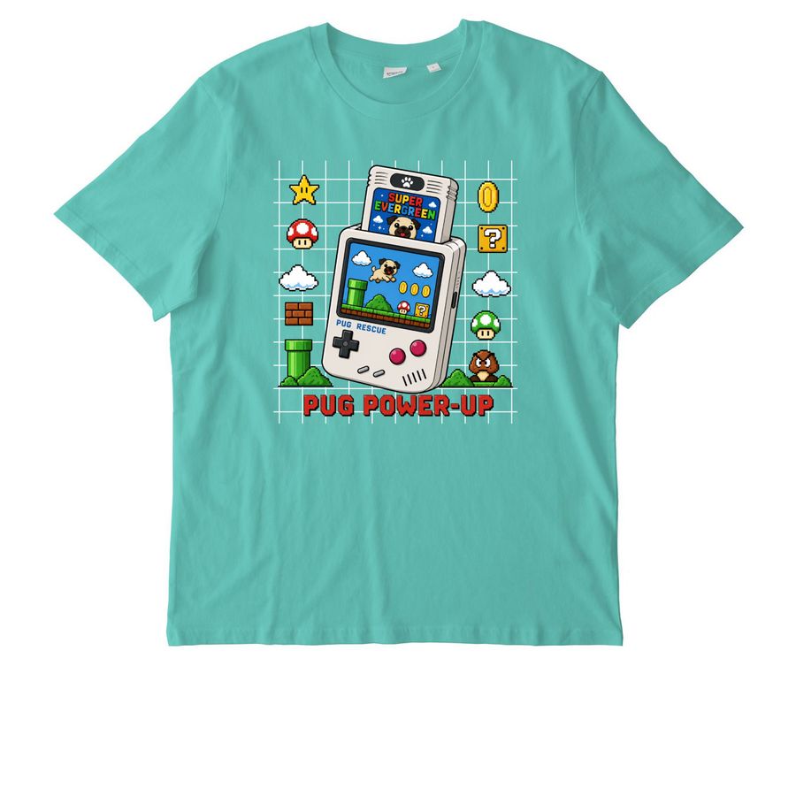 Power-Up for Pugs!, a Pool Blue Stanley/Stella Unisex Creator 2.0 Tee