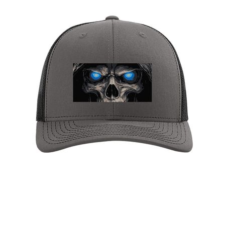 BONES HAT, a Charcoal/ Black Printed Snapback Trucker Cap