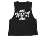 Roller Derby: Anti Pea Whistle Whistling Club, a Deep Black Allmade Eco Triblend Women?s Muscle Tank (back-view)
