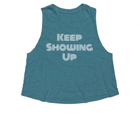 PTC to NYC, a Heather Deep Teal Women's Cropped Racerback Tank