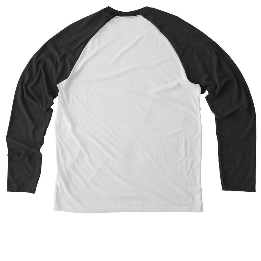 Do No Harm. Do the Work., a Space Black/ Bright White Allmade Eco Triblend Colorblock Raglan Long Sleeve Tee (back-view)
