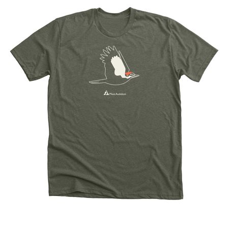 Mass Audubon Pileated Woodpecker Shirt, a Heather Military Green Premium Unisex Tee