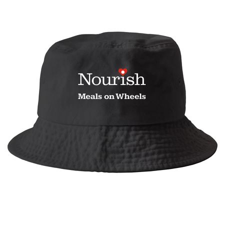 Volunteers are the Heart of Nourish (Dark), a Black Printed Bucket Hat