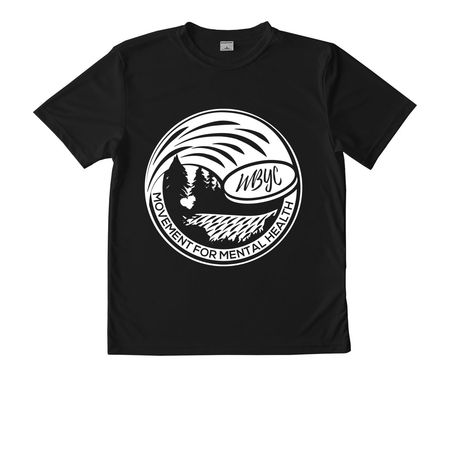 White Frisbee Logo, a Black Youth Performance Tee