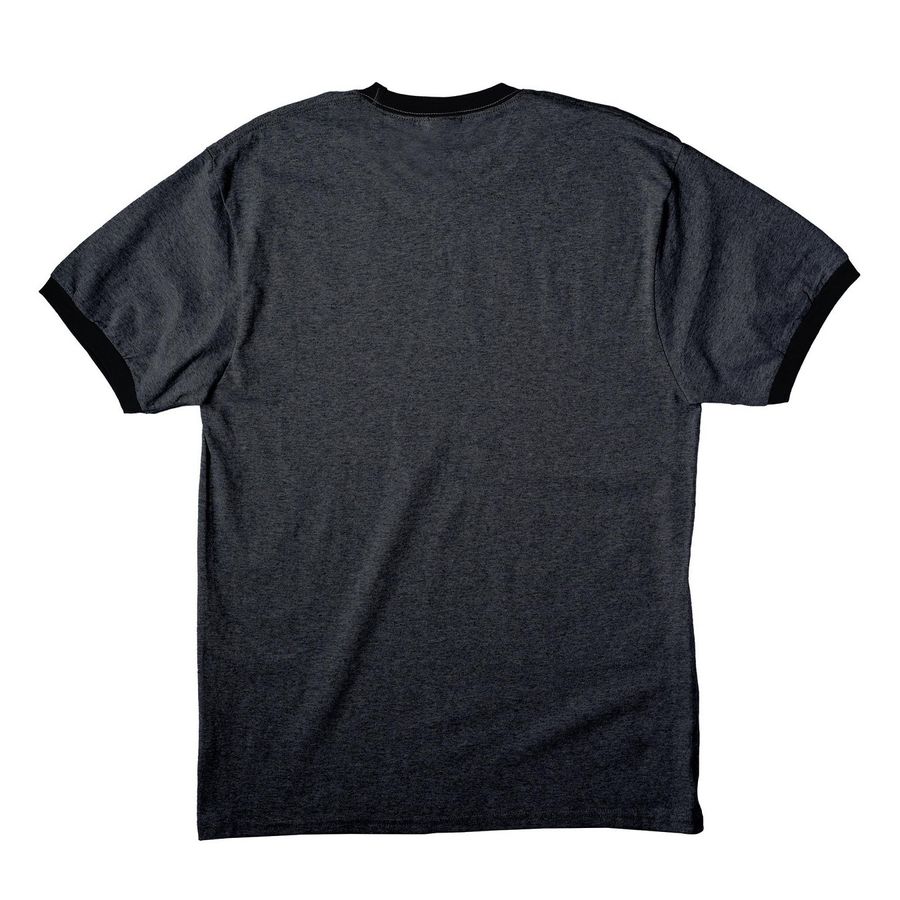 New Bushrod Gear for Summer, a Dark Heather Grey/ Jet Black Cotton Ringer Tee (back-view)