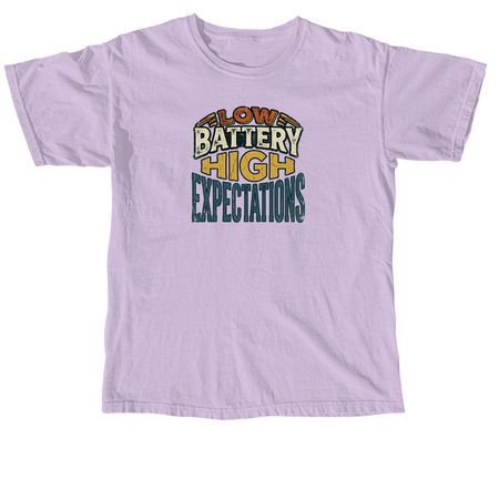 Low Battery High Expectations Vintage T-Shirt, a Orchid Comfort Colors Unisex Tee