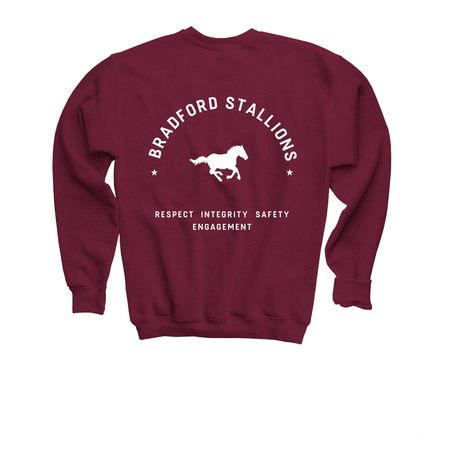 RISE Values with Bradford Stallions, a Maroon Youth Crewneck Sweatshirt