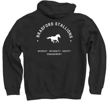 RISE Values with Bradford Stallions, a Black Pullover Hoodie