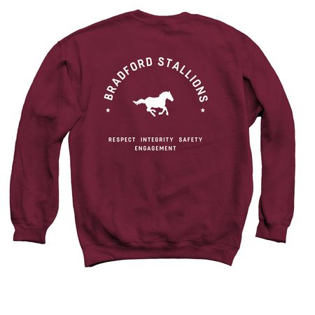 RISE Values with Bradford Stallions, a Maroon Crewneck Sweatshirt