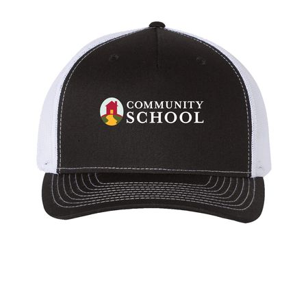 Community Corner Hats, a Black/ White Printed Five-Panel Trucker Cap