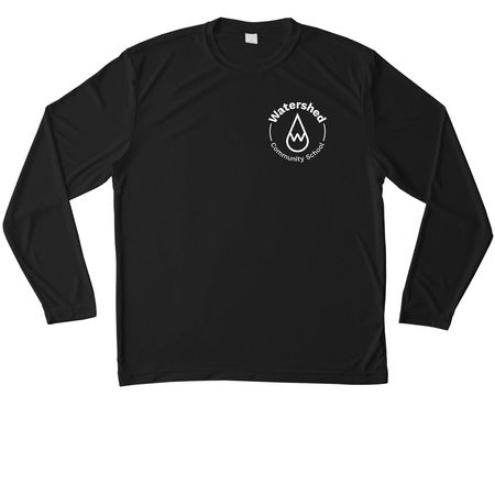 Watershed Activewear, White, a Black Unisex Performance Long Sleeve Tee