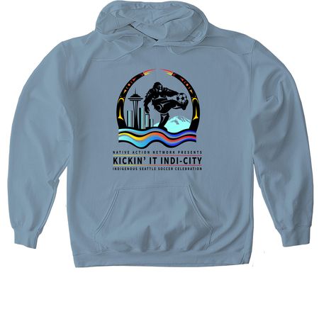 Kickin' It Indi-City, a Stone Blue Gildan Softstyle Pullover Hoodie