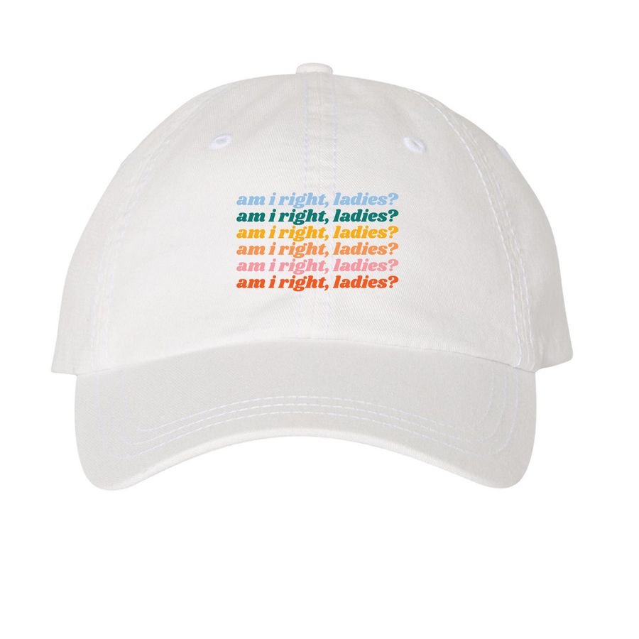 Am I right hats!, a White Printed Pigment Dye Baseball Cap