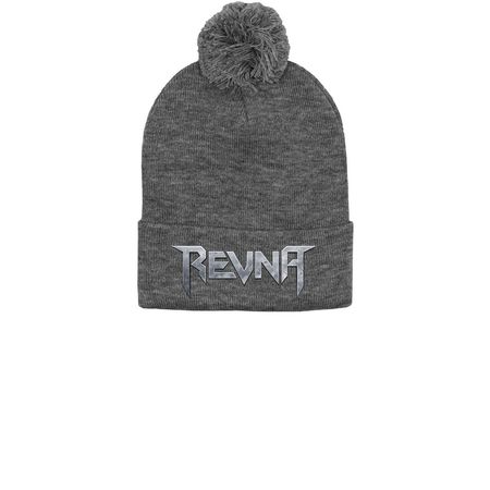 Beanies, a Dark Heather Grey Printed Pom-Pom Beanie
