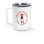 Moo Brew Mug, a White Stainless Steel Travel Mug (back-view)