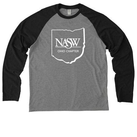 NASW Ohio Vintage Logo, a Deep Black/ Aluminum Grey Allmade Eco Triblend Colorblock Raglan Long Sleeve Tee