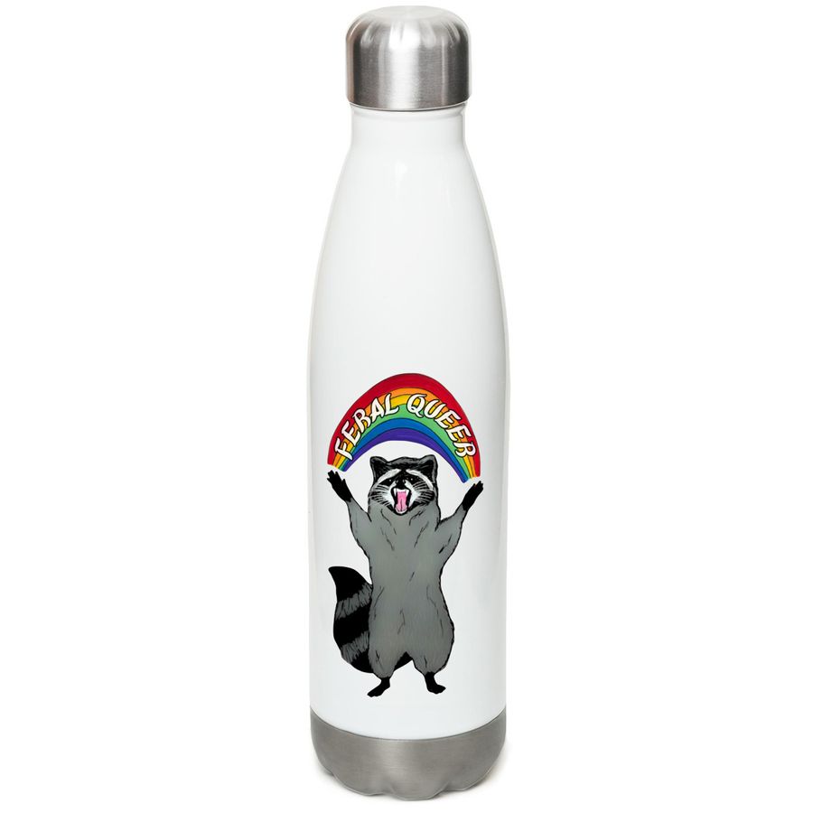 Feral Queer Water Bottle, a White Stainless Steel Water Bottle