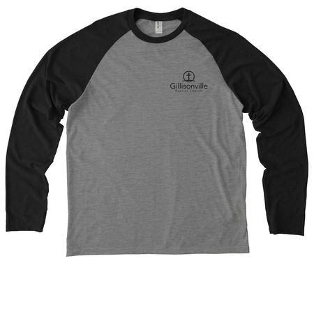 GBC Logo, a Deep Black/ Aluminum Grey Allmade Eco Triblend Colorblock Raglan Long Sleeve Tee