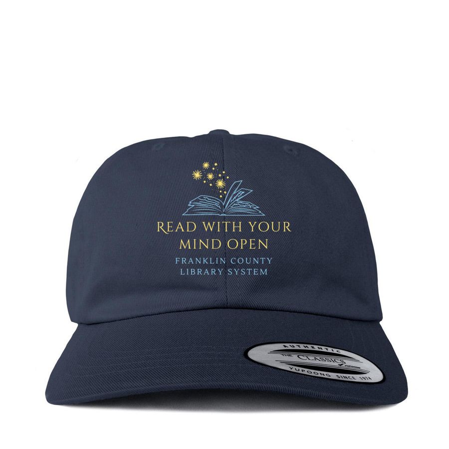 Read with your mind open., a Navy Printed Classic Baseball Cap