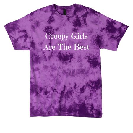 Creepy Girls (White Lettering), a Purple Crystal Tie Dye Tee