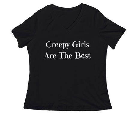 Creepy Girls (White Lettering), a Black Women's Relaxed V-Neck Tee
