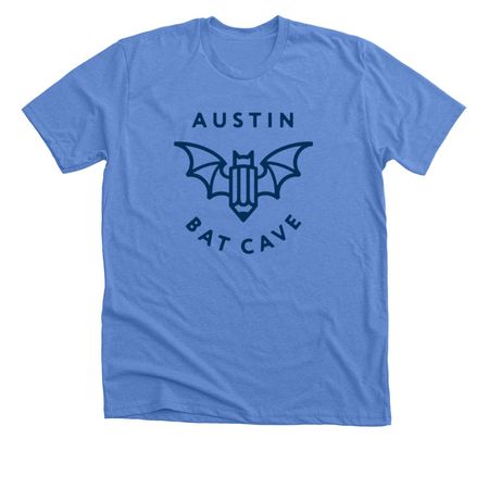 Austin Bat Cave Logo Shirt, a Heather Columbia Blue Premium Unisex Tee
