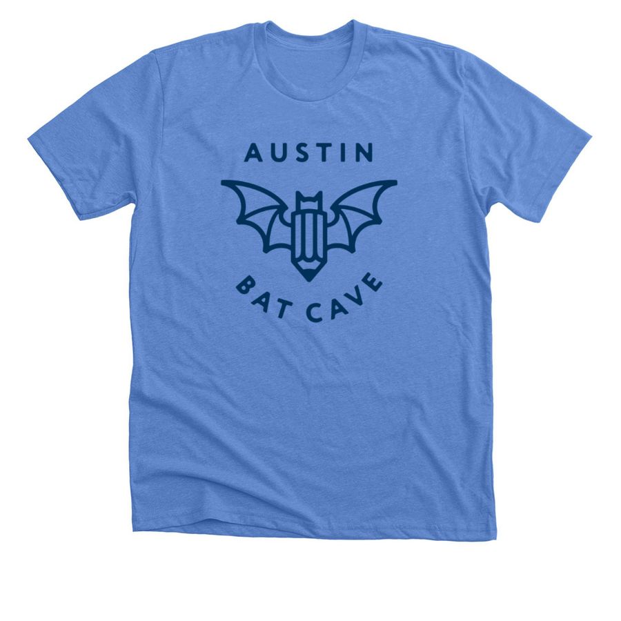 Austin Bat Cave Logo Shirt, a Heather Columbia Blue Premium Unisex Tee