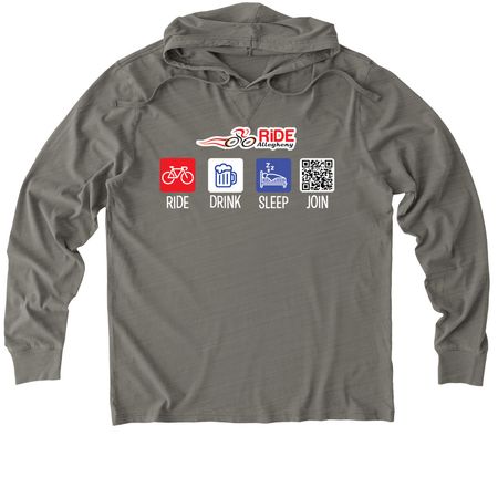 Ride-Drink-Sleep DARK COLORS, a Driftwood Grey Allmade Organic Cotton Mineral Dye Hoodie Tee