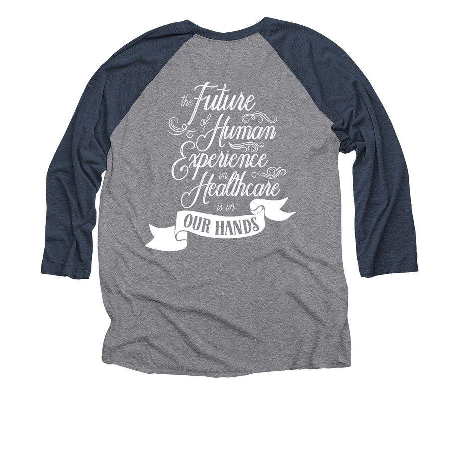 Upstate Hospital Patient Advocacy, a Vintage Navy and Premium Heather 3/4 Sleeve Baseball Tee (back-view)