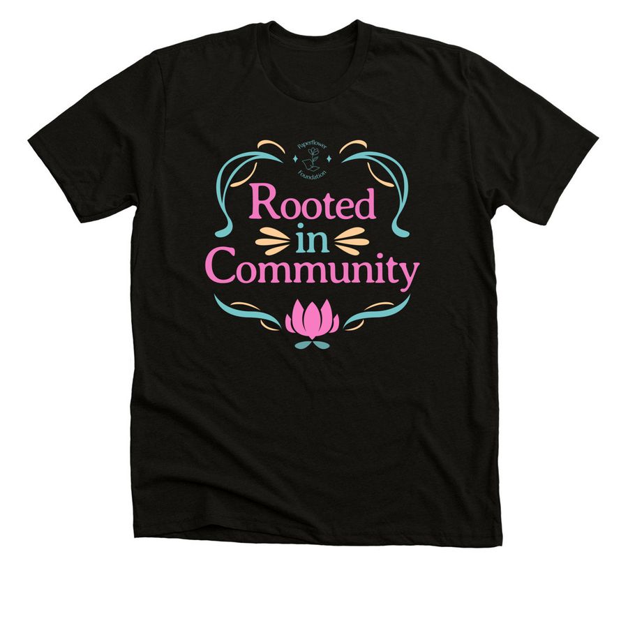Rooted in Community, a Black Heather Premium Unisex Tee