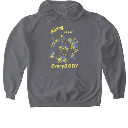 Biking is for EveryBODY - dark colors, a Charcoal Gildan Softstyle Pullover Hoodie