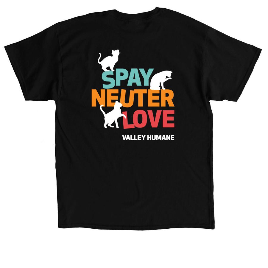 Spay, Neuter, Love: Cats, a Black Classic Unisex Tee (back-view)
