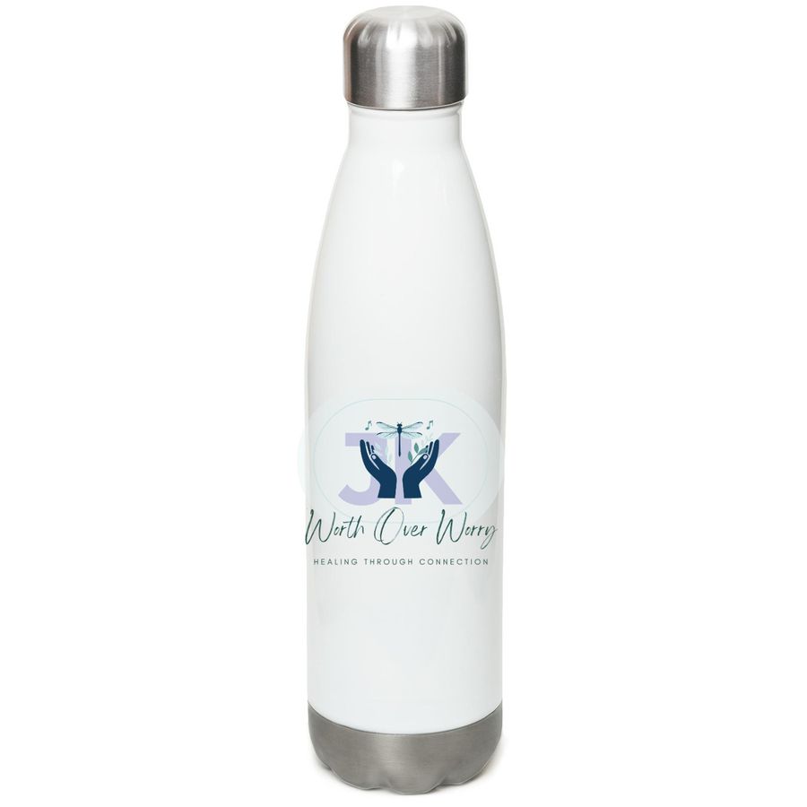 Worth Over Worry, a White Stainless Steel Water Bottle
