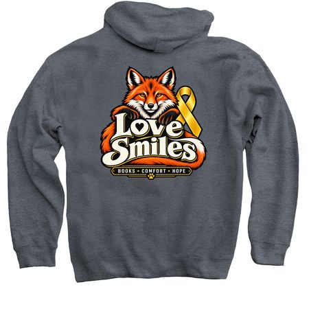 Love Smiles Strong, a Dark Heather Pullover Hoodie (back-view)