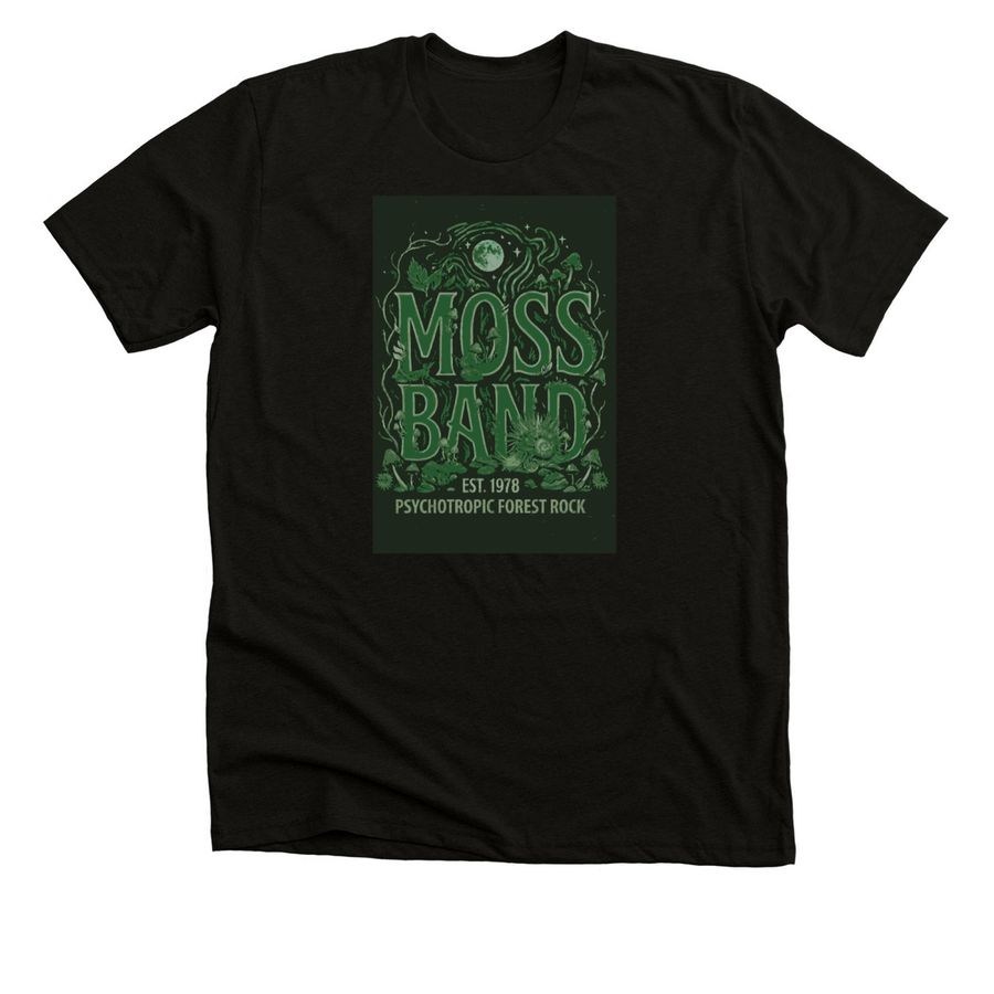 Moss Band reunion T, a Black Heather Premium Unisex Tee