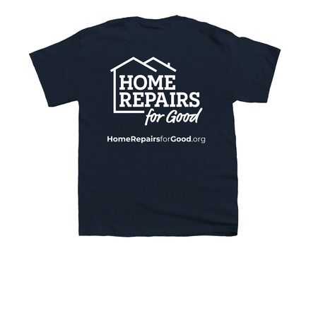 Home Repair is Good for Indy, a Navy Youth Unisex Tee (back-view)