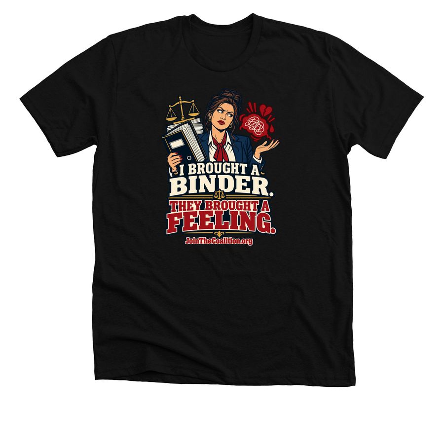 Binder Brunette Mom | Family Court Faces, a Solid Black Blend Premium Unisex Tee