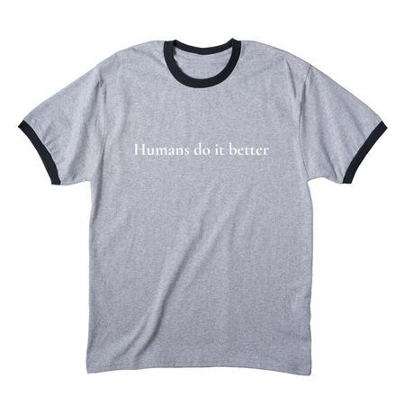 Humans do it better apparel, a Athletic Heather/ Jet Black Cotton Ringer Tee