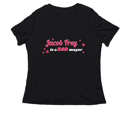 Tell Jacob Frey, a Black Women's Relaxed V-Neck Tee